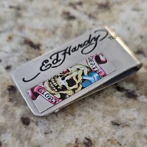 Ed Hardy Silver-Tone Money Clip with Colorful Skull Art